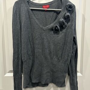 Elle Charcoal Long Sleeve Top with Floral Detail